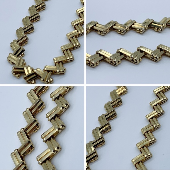 Vintage Gold Plated Zigzag Egyptian Style Hieroglyph Necklace - Picture 7 of 9